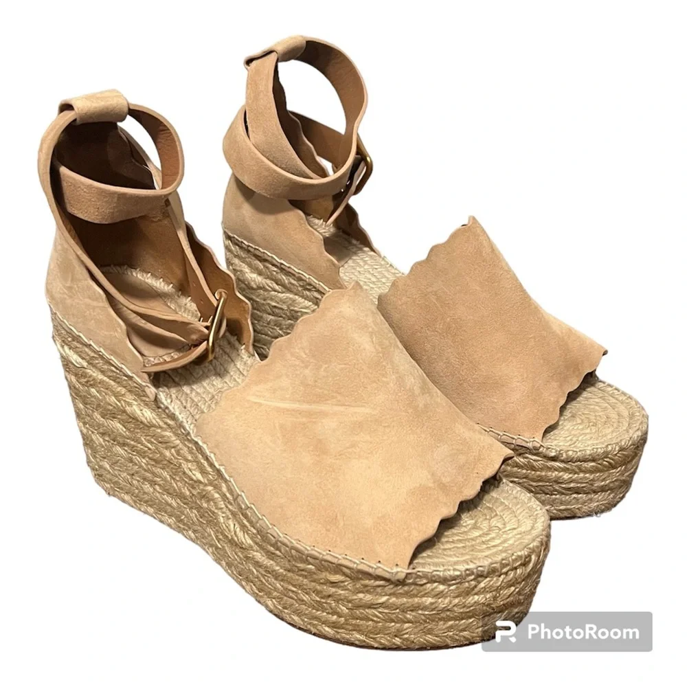 Chloe Cream Espadrille Wedges with Adjustable Ankle Strap